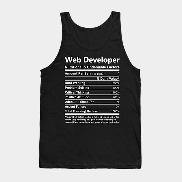 Web Developer T Shirt - Nutritional and Undeniable Factors Gift Item Tee Tank Top by Ryalgi
